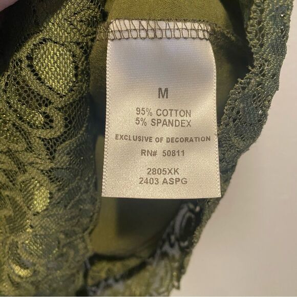 Vintage Y2K Anchor Blue Top Size medium lace layering scoop neck olive green - Picture 6 of 7
